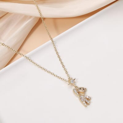 Mooie berenkettingen voor vrouwen, ingelegde kubieke zirkoon, gouden halsketting voor vrouwen, schattige sieradenhanger goud