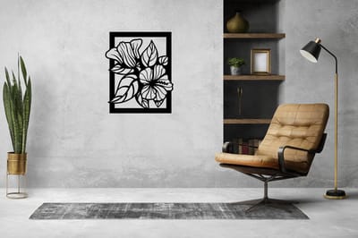 Bloemen muurdecoratie - Wanddecoratie - Deco - Zwart - Hout - Decoratie - Art - Muurdecoratie - Line art - Wall art - Wandborden - Bohemian - kerst - kerstcadeau - wandecoratie woonkamer - kerstgeschenk