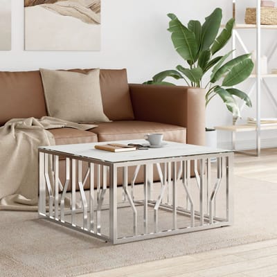 vidaXL - Salontafel - 80x80x40 - cm - roestvrij - staal - en - glas - zilverkleurig