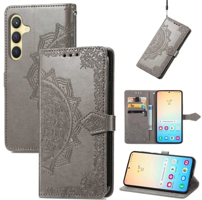 Voor Samsung Galaxy S24+ 5G Mandala bloem reliëf lederen telefoonhoesje (grijs)