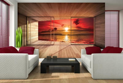 Window Beach Sunset Sun Clouds Photo Wallcovering