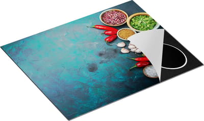 Chefcare Inductie Beschermer Kruiden met Groentes op Groene Marmer - 65x50 cm - Afdekplaat Inductie - Kookplaat Beschermer - Inductie Mat