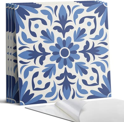 Coloray Wandpanelen Zelfklevend - Bloemenpatroon met bladeren Zelfklevende Wandpanelen - 50 cm x 50 cm - Blauw Wandpaneel PVC - 5 stuks - Mozaïeken Wandpanelen Zelfklevend - Wandpaneel Keuken - Wandpanelen Badkamer