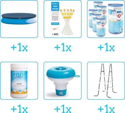 Zwembad Accessoirepakket voor Intex Easy Set Zwembad - 366x76 cm - Rond - Opblaasbaar - Met filterpomp - Intex - 28132GN - 6-delig