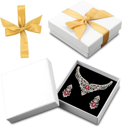 Elegante Witte Sieraden Doos met Deksel, Luxe Matte Kartonnen Dozen voor Ringen en Halskettingen, Set van 2