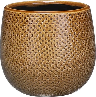 Mica Decorations Bloempot - okergeel - keramiek - 14 x 12 cm - plantenpotten
