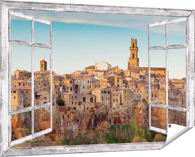 Gards Tuinposter Doorkijk Oude Stad in Toscane, Italië - 150x100 cm - Tuindoek - Tuindecoratie - Wanddecoratie buiten - Tuinschilderij