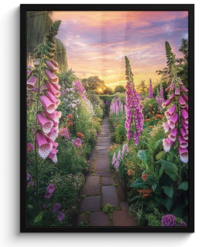Poster in lijst - Fotolijst 50x70 cm - Posters - Vingerhoedskruid - Bloemen - Tuin - Posterlijst zwart - Decoratie - Wanddecoratie woonkamer - Muurdecoratie slaapkamer