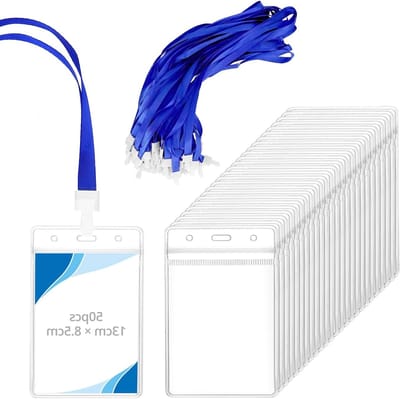 Set van 50 Verticale ID Kaarthouders met 90 cm Lanyards - Waterdichte PVC Kaarthouders voor School, Kantoor en Evenementen - Perfect voor Identificatie en Toegang