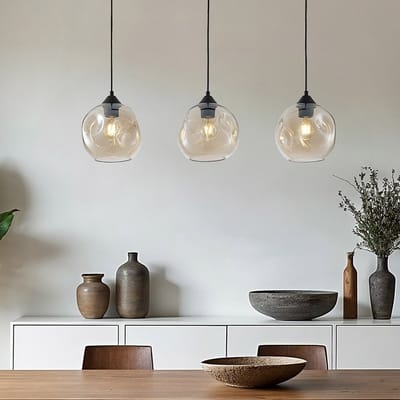 LumenXL 3-lichts moderne hanglamp Fayen zwart - organische vorm cognac glas