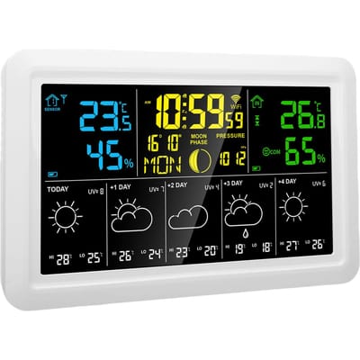 Horloge Prévisions Météo Multifonctionnelle WiFi Sans Fil Écran Couleur 7,5 Pouces Thermomètre Hygromètre Horloge Atomique black