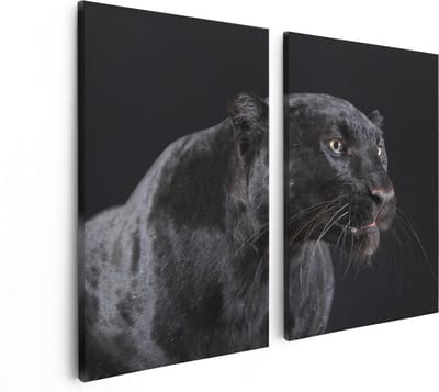 Artaza Canvas Schilderij Tweeluik Zwarte Panterkop - Panter - 80x60 - Foto Op Canvas - Canvas Print