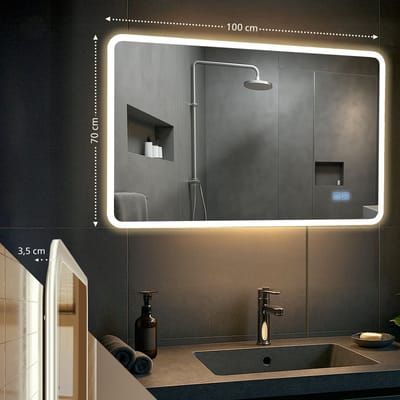CLP Jericho Badkamerspiegel - met verlichting - met verwarming - vierkant - anti-condens wandspiegel - LED dimbaar - met Bluetooth - helder/glas