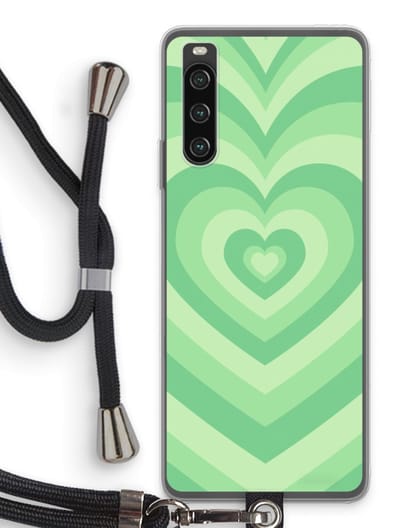 Case Company® - Hoesje met koord geschikt voor Sony Xperia 10 IV hoesje met Koord - Hart Groen - Telefoonhoesje met Zwart Koord - Bescherming aan alle Kanten en Over de Schermrand