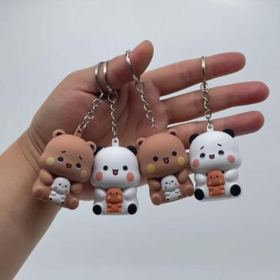 Bubu en Dudu Sleutelhangers Yier Panda Zeg Ik Hou Van Jou Stem Speelgoed Gloeiende Anime Figuren Telefoon Ornament Tas Decoratie Koppel Cadeau Button Battery bordeaux