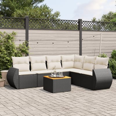 vidaXL - 7-delige - Loungeset - met - kussens - poly - rattan - zwart