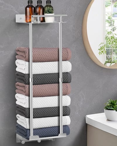 Dailygoods- Handdoekenrek Stabiel - Handdoekhouder Zonder Boren - Verstelbare Handdoekstang 81CM - Plankhaken - Grote Capaciteit - Praktisch Ontwerp
