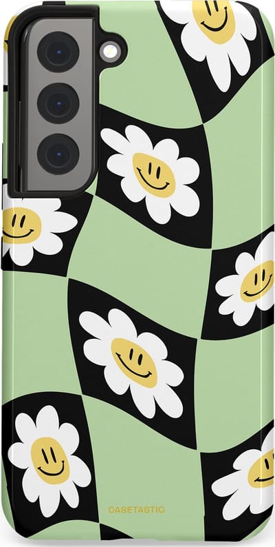 Casetastic hoesje geschikt voor Samsung Galaxy S22 - Dubbellaagse bescherming - Golvende madeliefjes - Fashion Case - Mintgroen Zwart Wit Beige