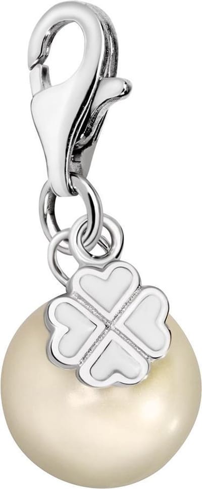 Quiges – 925 - Zilver – Charm - Bedel - Hanger - Kunst Parel met Klaver - met – sterling - zilver - karabijnslot - geschikt - voor -Bedelarmband HC184
