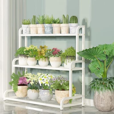 Metalen plantenstandaard - Bloempot houder - Planten opbergen - Ademend ontwerp - Verticaal ontwerp - Zwart