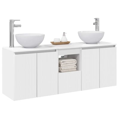 vidaXL - Badkamerkast - set - 3 - st - Wit - 129 - x - 35 - x - 80 - cm - Bewerkt - hout