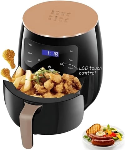 VERON VR-1011 Airfryer – 1400W – 5 Liter Binnenmand / 6 Liter Buitenpan – Digitale Touchscreen – Zwart/Goud