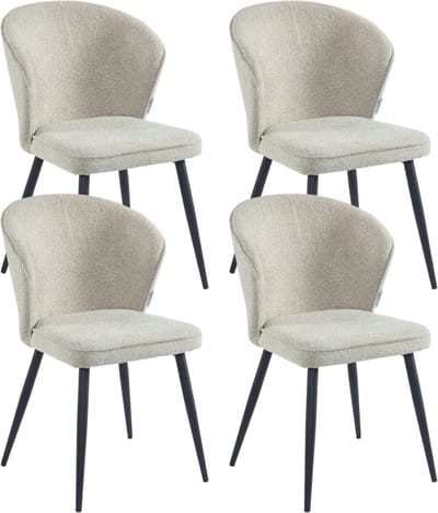 Colenis® - Curve Eetkamerstoel - Set Van 4 - Beige - Boucle Stof - Zwarte Poten