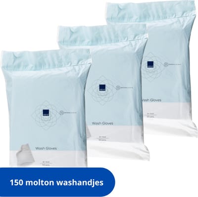 ABENA Molton Wegwerp Washandjes – 150 stuks – Van Kwalitatief Zacht, Dun en Sterk Materiaal – Hygiënisch – Voor Eenmalig Gebruik – Royale Handinsteek – Perfect voor Onderweg