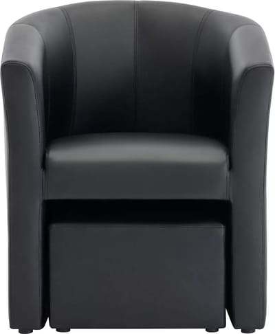 Vente-unique Fauteuil met holle rugleuning en poef in zwart kunstleer – JOVANA
