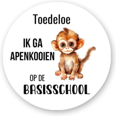 Traktatiestickers Afscheid Kleuterschool - Apenkooien - begin Basisschool -Sluitsticker - Kinder Traktatie - Traktatiestickers Pimp Studio