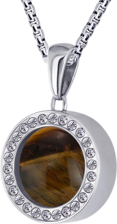 Quiges 12mm Mini Munt Hanger Zilverkleurig RVS Glans met Tijgersoog Bruin Munt en Box Ketting Ankerketting 42-46cm