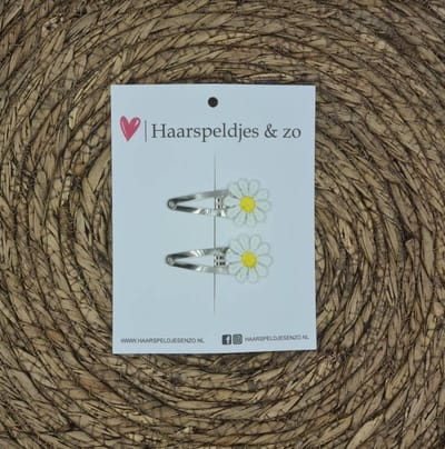 Haarspeldje Flower - daisy - madeliefjes - geel — 3 cm / zilver