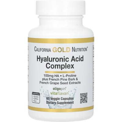 Bevat Hyaluronzuurcomplex, L-Proline, Frans Druivenpit- en Frans Maritiem Pijnboomschors-extract, 60 Veggie Capsules
