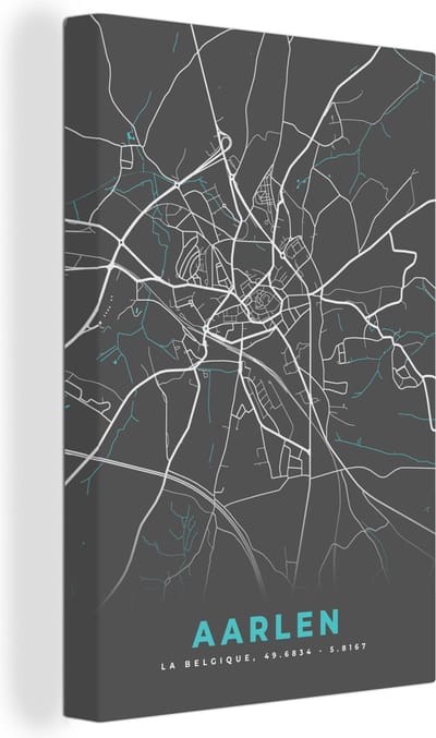 Canvas Schilderij Plattegrond – Aarlen – Blauw – Stadskaart - Kaart - 20x30 cm - Wanddecoratie