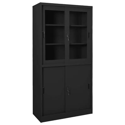 vidaXL - Kantoorkast - met - schuifdeuren - 90x40x180 - cm - staal - antracietkleur