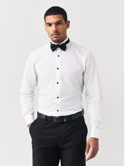 Next - Heren - Normale Pasvorm - Double Cuff Regular Fit Shirt And Bow Tie Pack - Wit