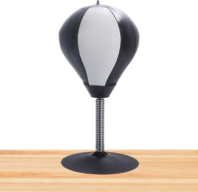 Desktop Bokszak - Stress Bal - Stress Verminderen - Sterke Zuignap - 37 cm Hoog - Zwart en Wit