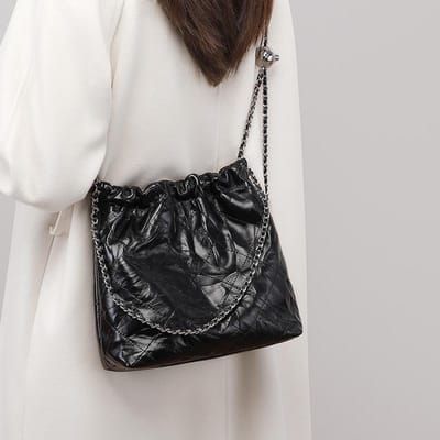 Dames Leren Bucket Bag Crossbody Tas Kettingtassen Pendelaar Schoudertas gray