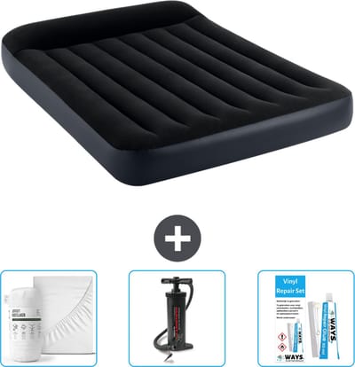 Intex Luchtbed - Twijfelaar - 137 x 191 x 25 cm - Donkerblauw - Inclusief Hoeslaken - Pomp en Reparatieset