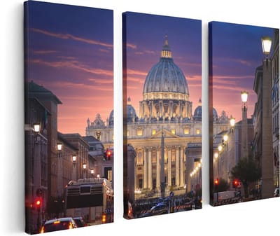 Artaza Canvas Schilderij Drieluik Sint Pietersbasiliek in Rome, Italië - 120x80 cm - Wanddecoratie Woonkamer - Schilderijen - Muurdecoratie