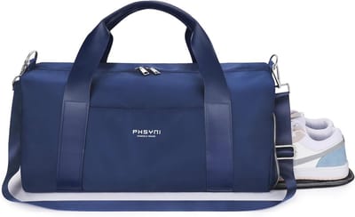 Kleine Sporttas voor Vrouwen en Kinderen met Schoenenvak en Waterdichte Zak (15L, Donkerblauw, 40 CM)