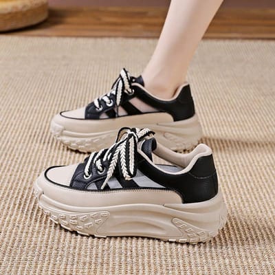 Ademende Holle Witte Schoenen Damesschoenen Zomer Nieuw Dikke Zool Mesh Dad Schoenen Damesschoenen Mode Casual Veelzijdig 40 black