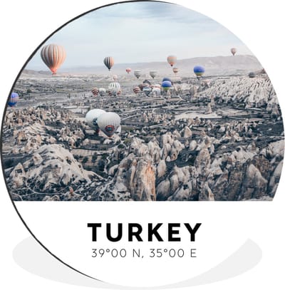 WallCircle - Wandcirkel - Muurcirkel - Turkije - Luchtballon - Cappadocië - Ballon - Aluminium - Dibond - 30x30 cm - Binnen en Buiten