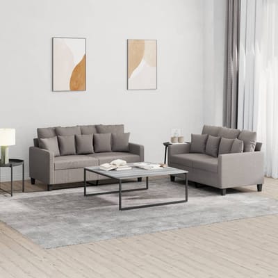 vidaXL - 2-delige - Loungeset - met - kussens - stof - taupe