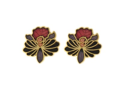 Behave - Oorringen dames - bloemmotief - paars en rood en zwart - 1 cm