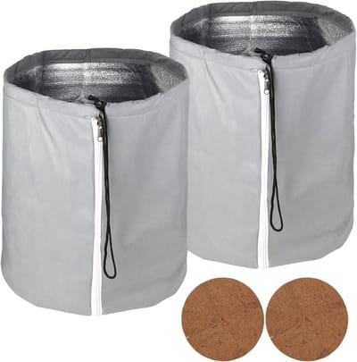 Verwarmingsbescherming voor Potten 70 x 65 cm - Herbruikbare Potbeschermers met Rits en Touw, 2 Stuks, Grijs, Ideaal voor Tuin en Plantenzorg