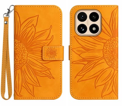 Coverup Hoesje - Geschikt voor Xiaomi 15T Hoesje - Coverup Zonnebloem Book Case met Koord - Oranje