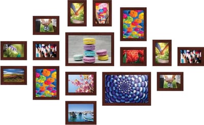 SecaDesign Fotowand bruin 16 fotolijsten PIA16BR met handige template voor plaatsing. 10x 10x15cm, 2x 13x18cm, 2x 15x20cm en 2x 20x30cm fotomaat - fotomuur