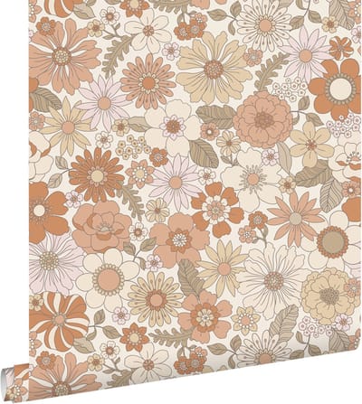 ESTAhome behang retro bloemen terracotta en lichtbeige - 53 cm x 10.05 m - 131247