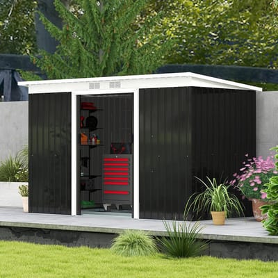 Sweiko Gereedschapsschuur - Tuinhuis - Schuifdeur - Staal - 280 x 130 x 172 cm - Donkergrijs